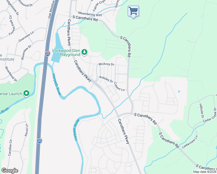 map of restaurants, bars, coffee shops, grocery stores, and more near 416 Cobert Lane in Franklin