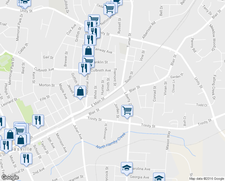 map of restaurants, bars, coffee shops, grocery stores, and more near 926 East Main Street in Thomasville