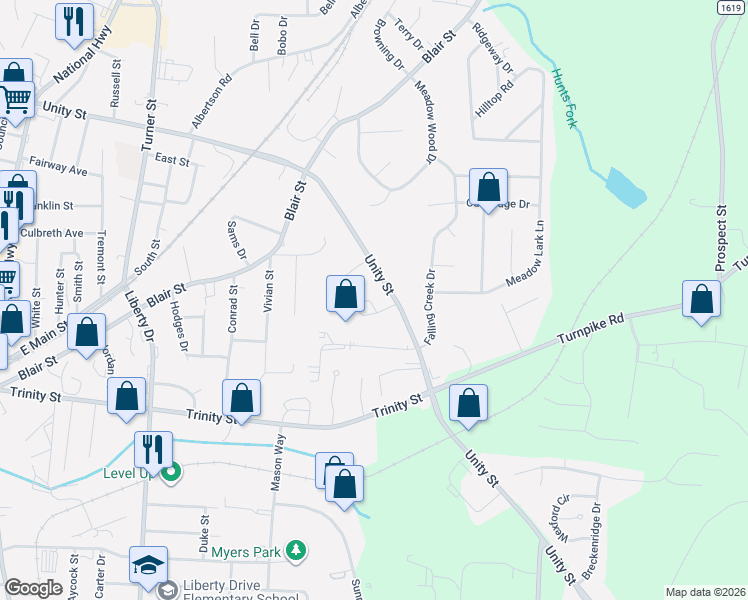 map of restaurants, bars, coffee shops, grocery stores, and more near 302 Pinefield Place in Thomasville