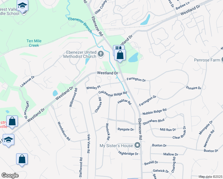 map of restaurants, bars, coffee shops, grocery stores, and more near 8821 Colchester Ridge Road in Knoxville