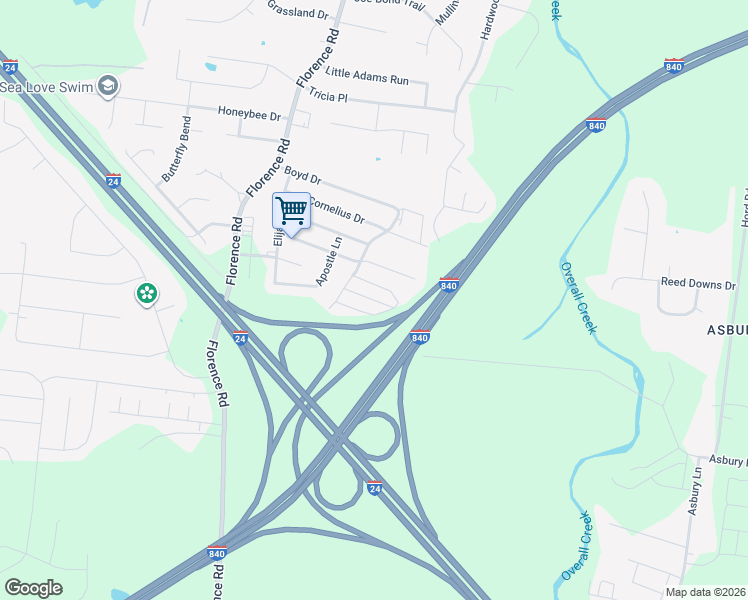 map of restaurants, bars, coffee shops, grocery stores, and more near Octavia Street in Murfreesboro
