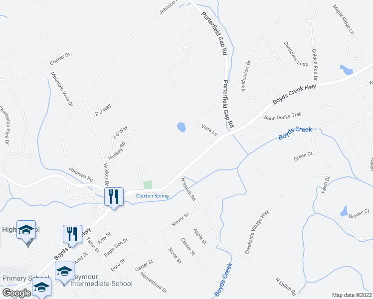 map of restaurants, bars, coffee shops, grocery stores, and more near 1112 Boyds Creek Highway in Seymour