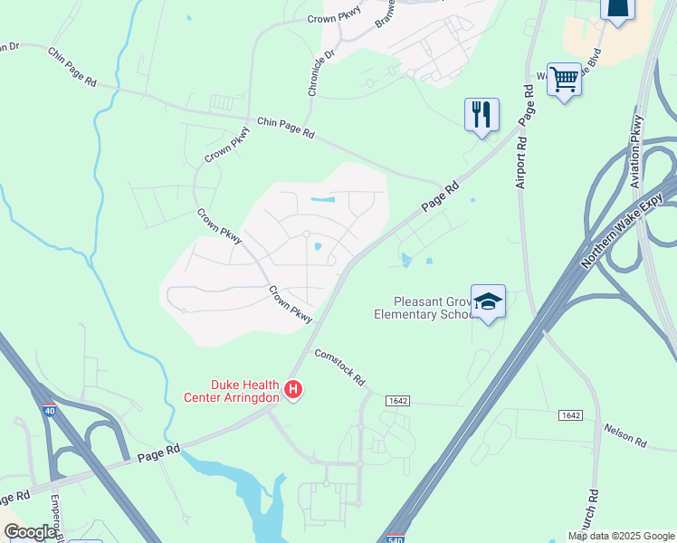map of restaurants, bars, coffee shops, grocery stores, and more near 4306 Page Road in Morrisville