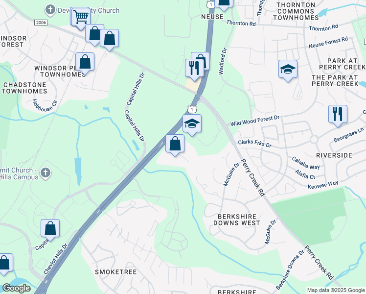 map of restaurants, bars, coffee shops, grocery stores, and more near 4621 Paragon Park Road in Raleigh