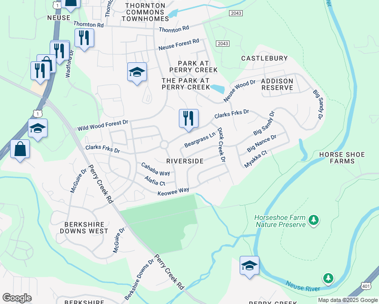 map of restaurants, bars, coffee shops, grocery stores, and more near 5629 Big Sandy Drive in Raleigh
