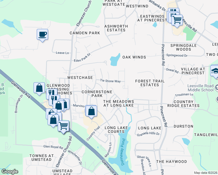 map of restaurants, bars, coffee shops, grocery stores, and more near 7919 Clover Creek in Raleigh