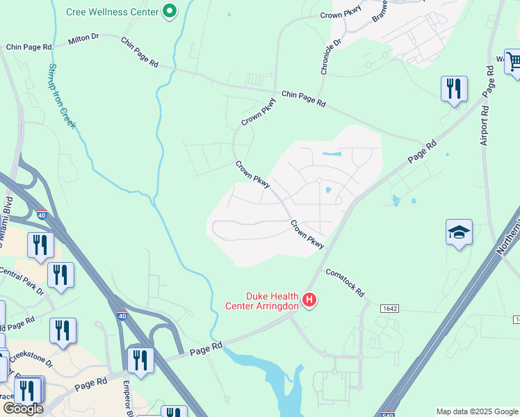 map of restaurants, bars, coffee shops, grocery stores, and more near 5543 Jessip Street in Morrisville