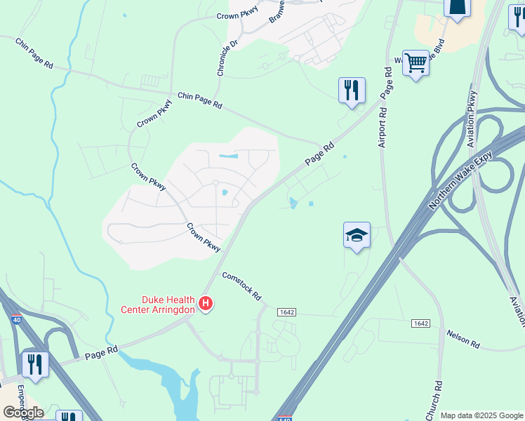 map of restaurants, bars, coffee shops, grocery stores, and more near 4213 Page Road in Morrisville