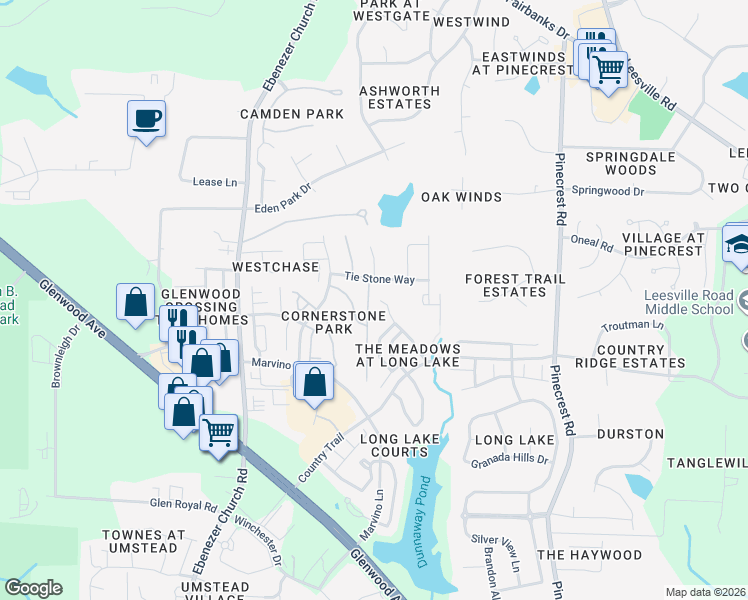 map of restaurants, bars, coffee shops, grocery stores, and more near 7919 Clover Creek in Raleigh