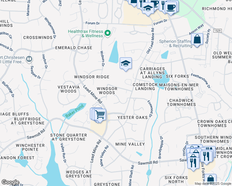 map of restaurants, bars, coffee shops, grocery stores, and more near 8009 Grey Oak Dr in Raleigh