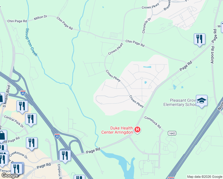 map of restaurants, bars, coffee shops, grocery stores, and more near 5511 Jessip Street in Morrisville