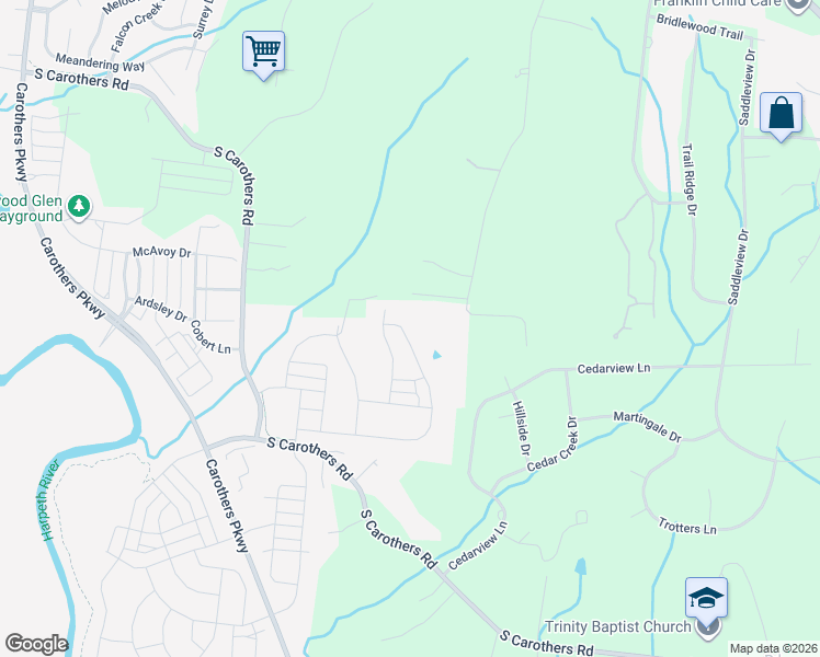 map of restaurants, bars, coffee shops, grocery stores, and more near 4293 Warren Road in Franklin