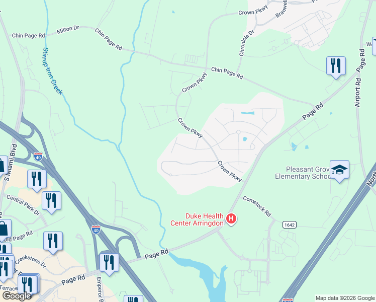 map of restaurants, bars, coffee shops, grocery stores, and more near 5511 Jessip Street in Morrisville