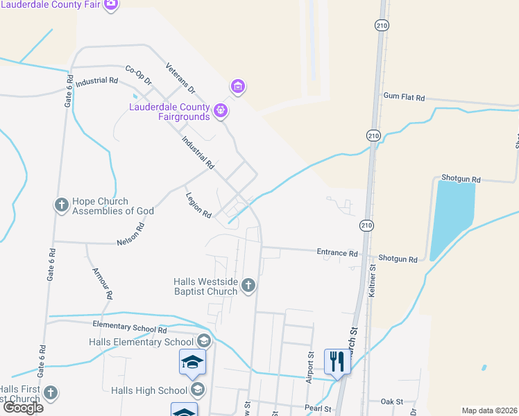 map of restaurants, bars, coffee shops, grocery stores, and more near 820 Industrial Road in Halls