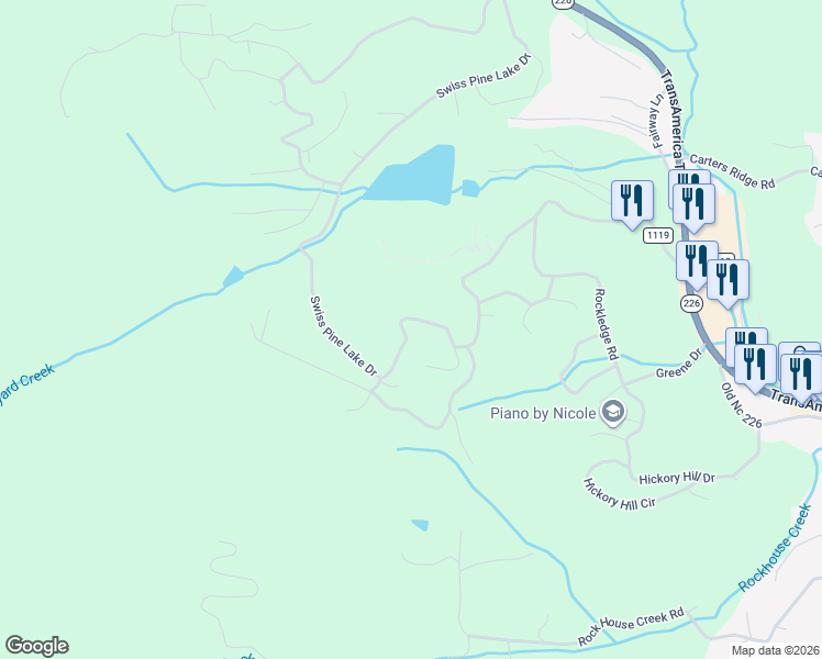 map of restaurants, bars, coffee shops, grocery stores, and more near 58 Ridgeview Road in Spruce Pine