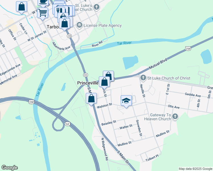 map of restaurants, bars, coffee shops, grocery stores, and more near 436 Mutual Boulevard in Princeville