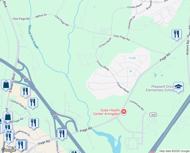 map of restaurants, bars, coffee shops, grocery stores, and more near 5449 Jessip Street in Morrisville