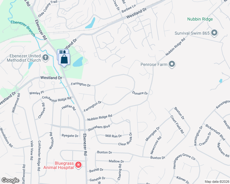 map of restaurants, bars, coffee shops, grocery stores, and more near 1317 Farrington Drive in Knoxville