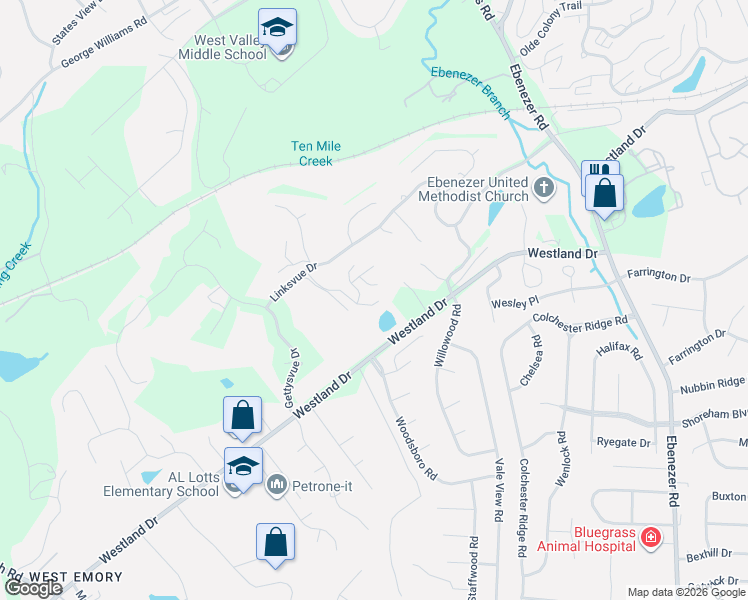 map of restaurants, bars, coffee shops, grocery stores, and more near 1103 Spy Glass Way in Knoxville
