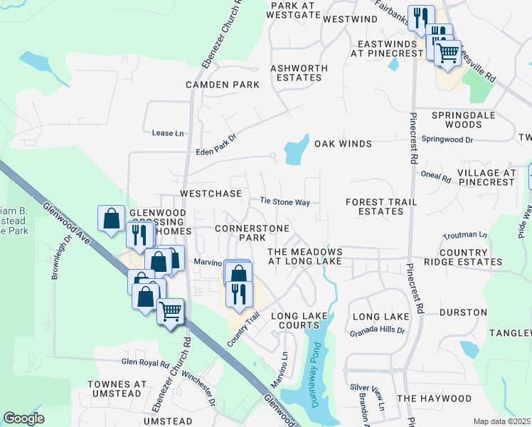 map of restaurants, bars, coffee shops, grocery stores, and more near 8456 Reedy Ridge Lane in Raleigh