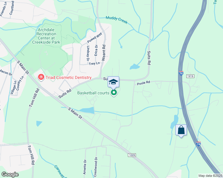 map of restaurants, bars, coffee shops, grocery stores, and more near 6068 Suits Road in High Point