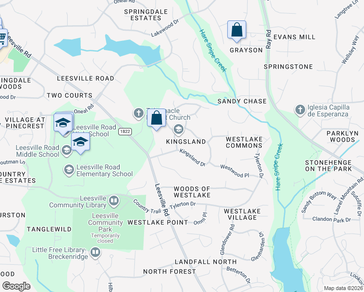 map of restaurants, bars, coffee shops, grocery stores, and more near 7908 Kingsland Drive in Raleigh