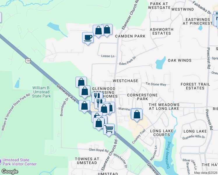 map of restaurants, bars, coffee shops, grocery stores, and more near 8417 SaltWood Place in Raleigh