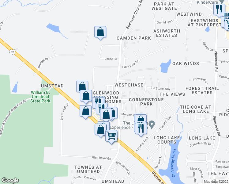 map of restaurants, bars, coffee shops, grocery stores, and more near 8326 Pilots View Drive in Raleigh