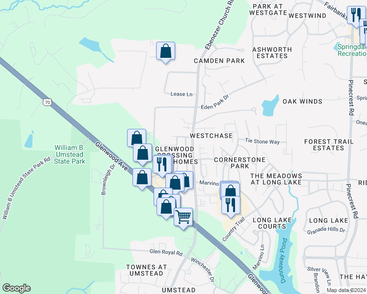 map of restaurants, bars, coffee shops, grocery stores, and more near 8417 SaltWood Place in Raleigh