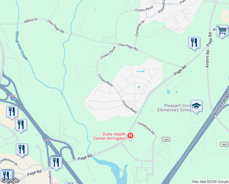 map of restaurants, bars, coffee shops, grocery stores, and more near 4720 Crown Parkway in Morrisville