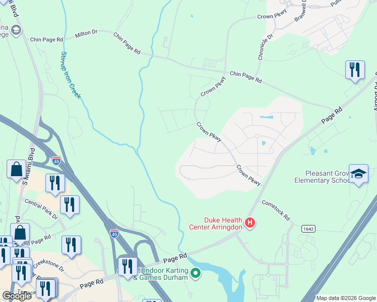 map of restaurants, bars, coffee shops, grocery stores, and more near 210 Hamlet Place in Morrisville