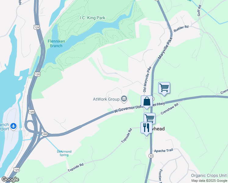 map of restaurants, bars, coffee shops, grocery stores, and more near 3017 Walmar Drive in Knoxville