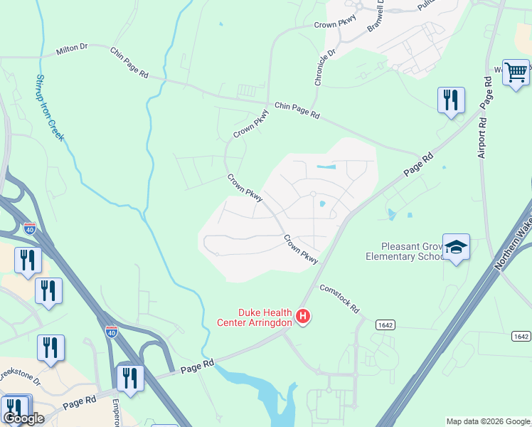 map of restaurants, bars, coffee shops, grocery stores, and more near 4720 Crown Parkway in Morrisville