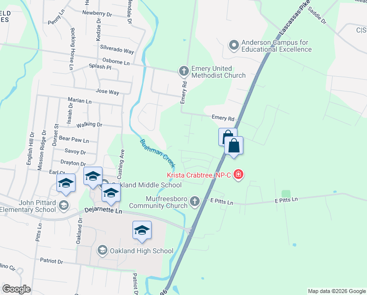 map of restaurants, bars, coffee shops, grocery stores, and more near in Rutherford County