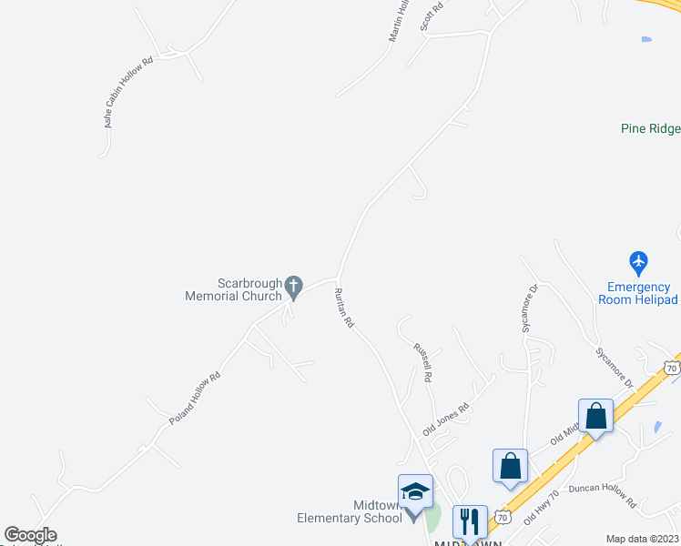 map of restaurants, bars, coffee shops, grocery stores, and more near 2231 Ruritan Road in Harriman