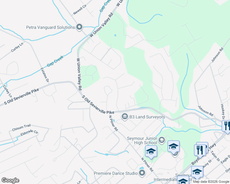 map of restaurants, bars, coffee shops, grocery stores, and more near 735 Clydesdale Avenue in Seymour