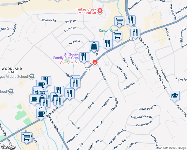 map of restaurants, bars, coffee shops, grocery stores, and more near 10910 Kingston Pike in Knoxville