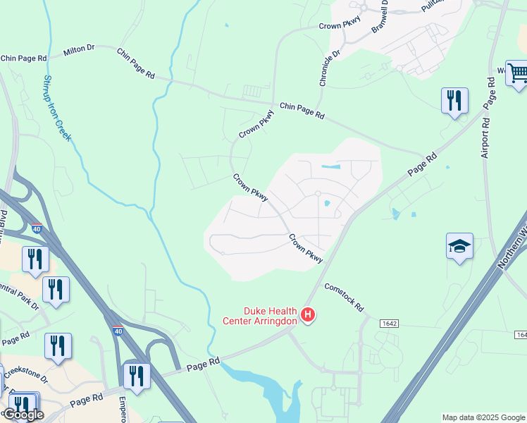 map of restaurants, bars, coffee shops, grocery stores, and more near 120 Winifred Drive in Morrisville