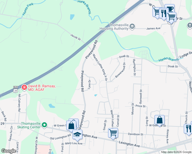 map of restaurants, bars, coffee shops, grocery stores, and more near 612 Elizabeth Drive in Thomasville