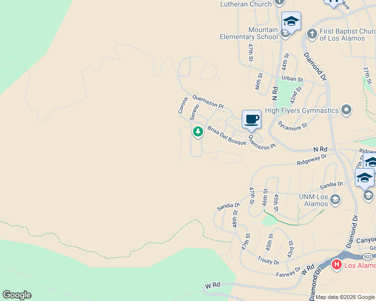 map of restaurants, bars, coffee shops, grocery stores, and more near 1655 Sereno in Los Alamos