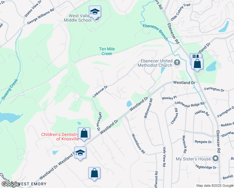 map of restaurants, bars, coffee shops, grocery stores, and more near 9248 Linksvue Drive in Knoxville