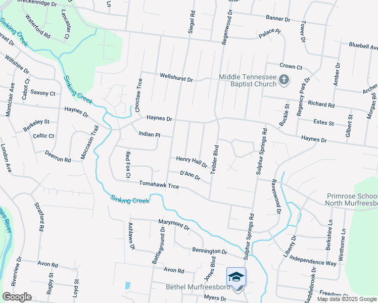 map of restaurants, bars, coffee shops, grocery stores, and more near 2206 General Raines Drive in Murfreesboro