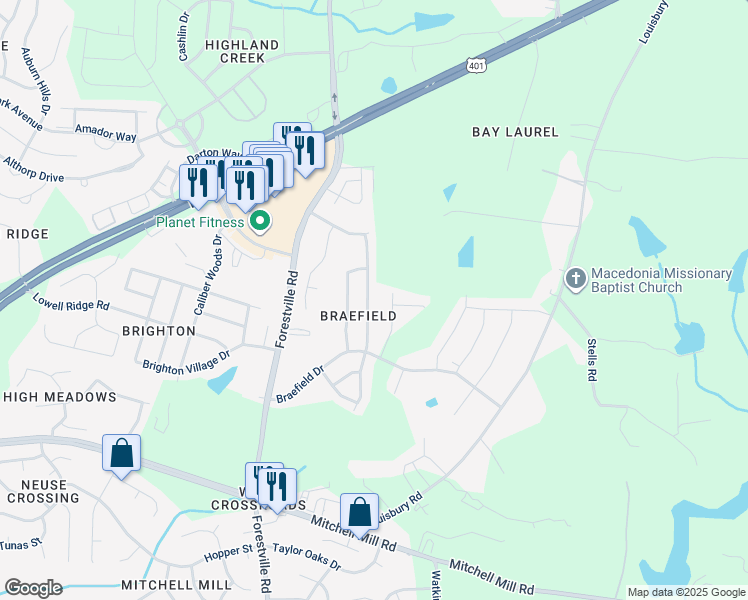 map of restaurants, bars, coffee shops, grocery stores, and more near 8152 Willowglen Drive in Raleigh