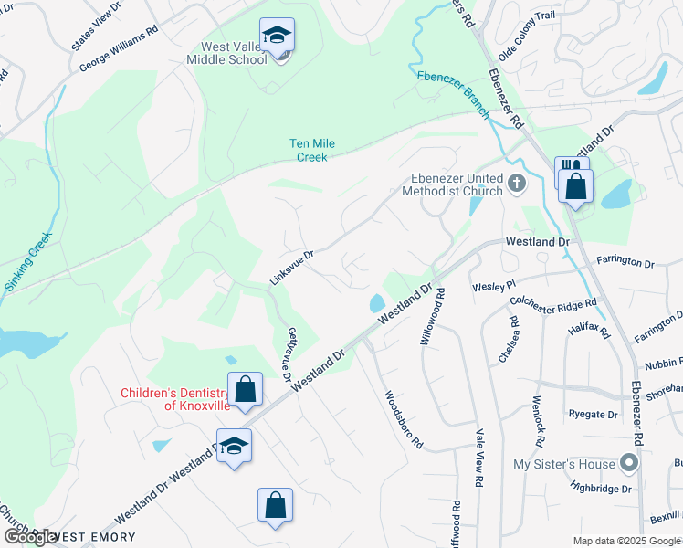 map of restaurants, bars, coffee shops, grocery stores, and more near 9248 Linksvue Drive in Knoxville