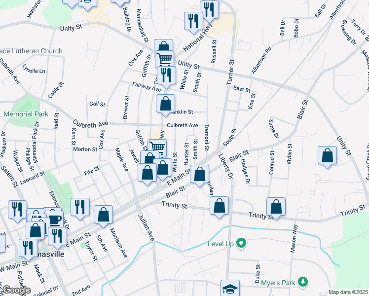 map of restaurants, bars, coffee shops, grocery stores, and more near 31 Hunter Street in Thomasville