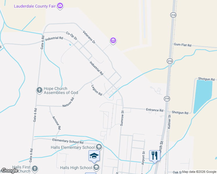 map of restaurants, bars, coffee shops, grocery stores, and more near 338 Legion Road in Halls