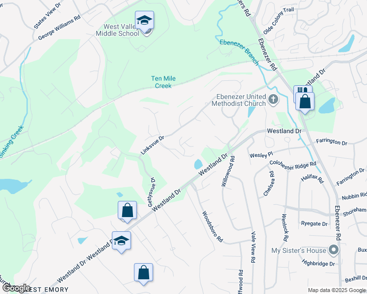 map of restaurants, bars, coffee shops, grocery stores, and more near 9208 Putters Way in Knoxville