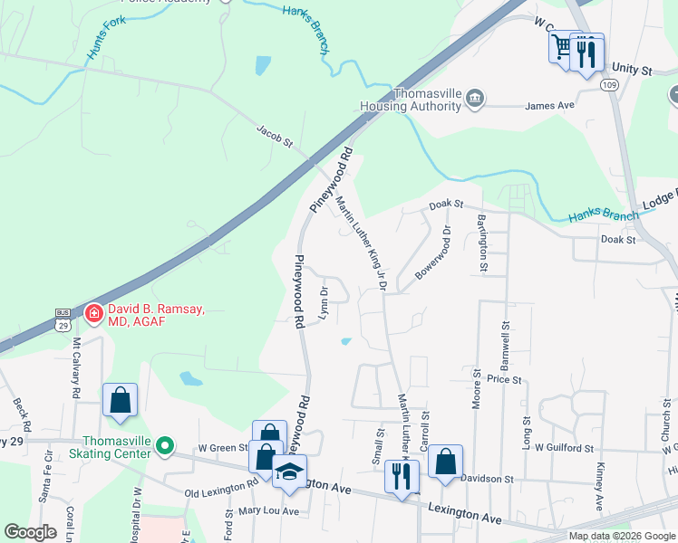 map of restaurants, bars, coffee shops, grocery stores, and more near 612 Elizabeth Drive in Thomasville