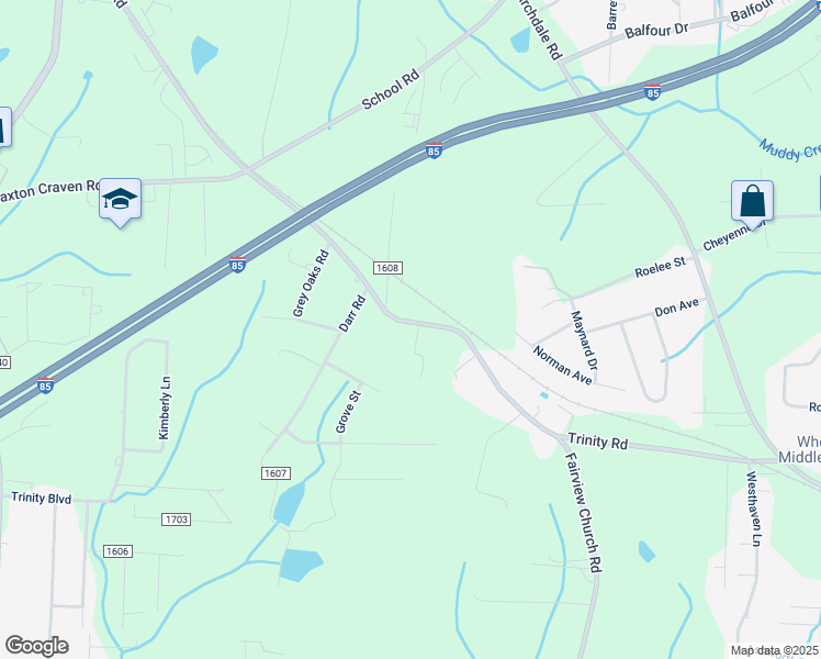 map of restaurants, bars, coffee shops, grocery stores, and more near 12215 Trinity Road in Trinity