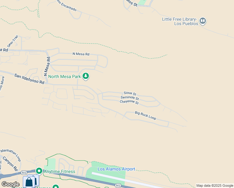 map of restaurants, bars, coffee shops, grocery stores, and more near 1070 Sioux Street in Los Alamos